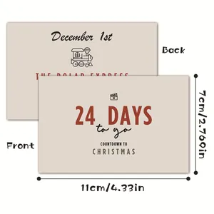 Set of 24 Christmas Countdown cards measuring 11cm by 7cm with festive Polar Express theme