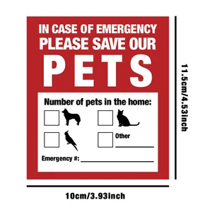 Détail de l'autocollant d'urgence pour animaux avec dimensions de 11,5 cm sur 10 cm