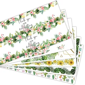 Tarjetas de agradecimiento florales con flamencos y girasoles para decoración de bodas