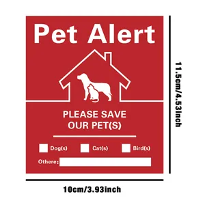 Détail de l'autocollant d'alerte animaux rouge avec dimensions 11,5 cm x 10 cm pour secours