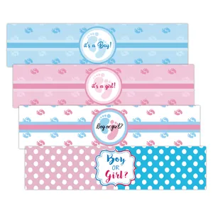 Gender reveal waterfles labels set met roze en blauwe voetafdrukken voor baby shower decor