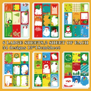 54-piece Christmas gift name tags with Santa and reindeer motifs on 13x18cm sheets
