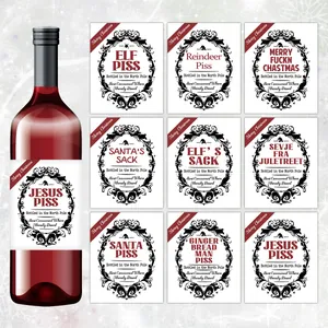 Grappige Kerst Wijnflesetiketten Waterdicht PVC Humoristische Kerstman Elfen Stickers Voor Feestelijke Tafeldecoratie