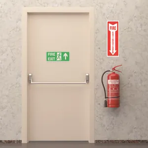 Fire exit and fire extinguisher safety warning stickers for commercial building usage