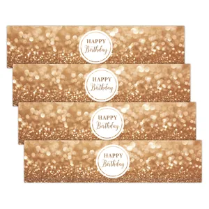 Gouden glitter waterfles etiketten met Happy Birthday tekst in een set van vier