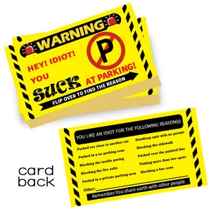 Set of 50 double-sided yellow bad parking cards with detailed violation reason checklist