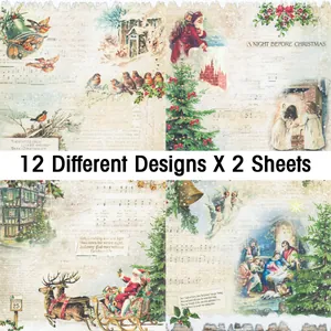 Vista detallada de 12 diseños y patrones de papel de scrapbooking vintage de Navidad