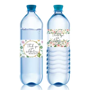 Etiquetas de Botella de Agua Pegatinas Autoadhesivas Impermeables para Decoración de Boda Fiesta Cumpleaños Etiquetas Florales de Gracias Papel Couché