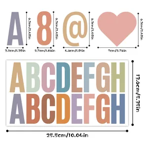 Detailed size chart for Morandi alphabet and number stickers with 6.3cm height characters