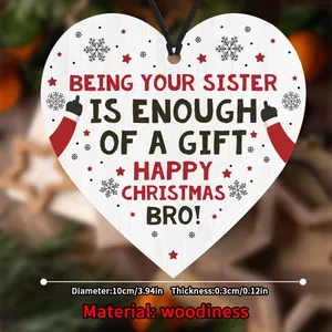 Christmas heart shaped wooden hanging ornament with festive text and snowflake design