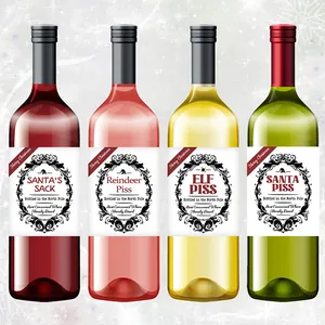 Grappige kerstlabels voor flessen met humoristische ontwerpen van de kerstman