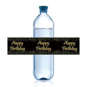 Zwart-gouden Happy Birthday waterfles stickers voor feestelijke decoratie-items