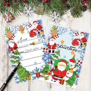 Kerst uitnodigingskaarten met dubbelzijdige feestelijke ontwerpen en RSVP schrijfruimte op hout