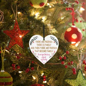 Detailed heart-shaped wooden Christmas tree ornament with sentimental friendship quote