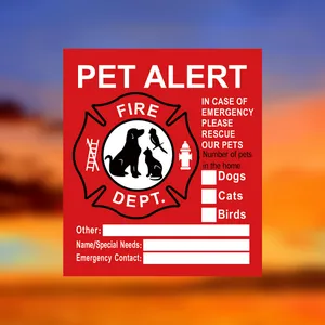 Autocollant d'alerte secours PET Inside rouge avec icône pompiers et contact