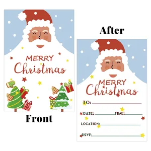 Detailweergave van kerstuitnodigingen met kerstmanontwerp en beschrijfbare RSVP-formulieren