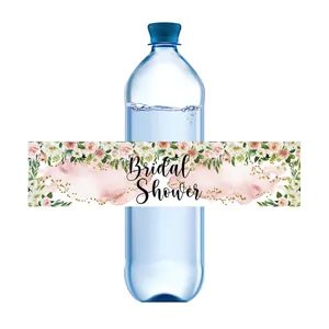 Etiqueta para botella de agua Bridal Shower con flores y acuarela rosa decorativa