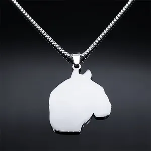 Pendentif silhouette de bouledogue en acier poli avec une chaîne vénitienne robuste