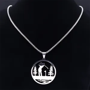 Collier de golf en acier inoxydable argenté avec un pendentif silhouette découpé