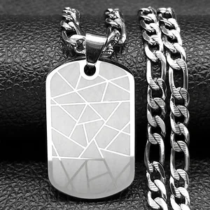 Industrial style silver stainless steel necklace with textured rectangular dog tag pendant