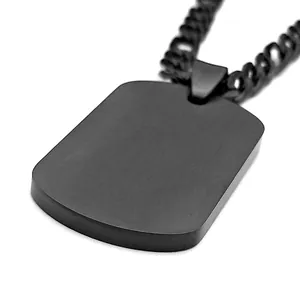 Matte black stainless steel military dog tag pendant necklace with a brushed finish