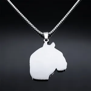 Collier avec pendentif tête de cheval en acier poli et chaîne vénitienne pour hommes