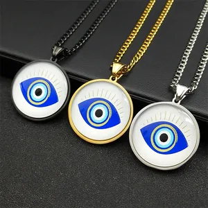 Roestvrij Stalen Boze Oog Hanger Halsketting Glas Amulet Bescherming Sieraden Voor Heren Dames Goud Zilver Zwart Cubaanse Schakelketting