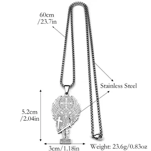 Archangel St. Michael cross pendant necklace in stainless steel with dimensions and weight