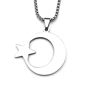 Collier minimaliste en acier inoxydable avec pendentif étoile lune et chaîne vénitienne