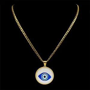 Retro boze oog hanger ketting van verguld roestvrij staal met glazen bedel op zwarte basis