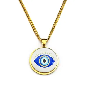 Retro halsketting met boze oog hanger, 18K verguld roestvrij staal op witte achtergrond