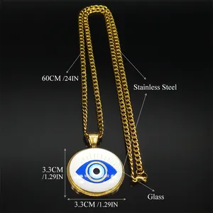 Retro boze oog hanger ketting van verguld roestvrij staal met glazen oog charme detail