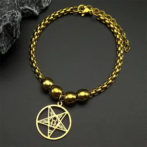 Gothic Edelstahl Pentagramm Baphomet Ziegenkopf Anhänger Armband Für Herren Damen Punk Gold Silber Kette Schmuck