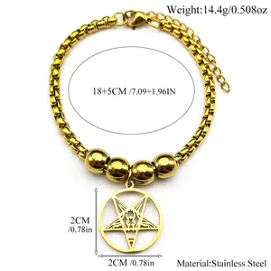 Punk-Armband aus Gold-Edelstahl mit hohlem Pentagramm- und Ziegenkopf-Anhänger
