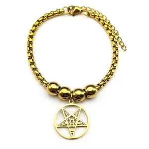 Goldenes Box-Kettenarmband im Punk-Stil mit Stern-Anhänger und polierten Perlen