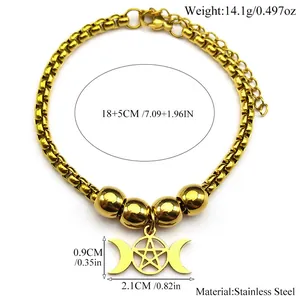 Goldenes Edelstahlarmband mit dreifachem Mond und Pentagramm für Damen