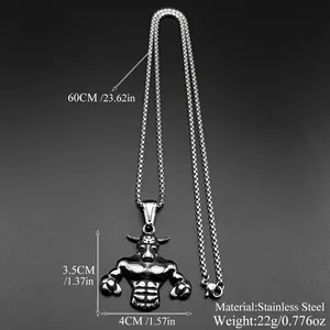 Collana da uomo in acciaio inossidabile con ciondolo a forma di toro muscoloso lucido