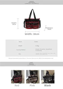 Detailed size specifications and color options for the punk style plaid tote bag with chains