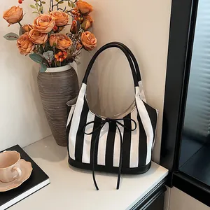 Large Capacity PU Leather Tote Bag With Bow Detail Simple Commuter Spliced Shoulder Underarm Bag Fashion Women Handbag