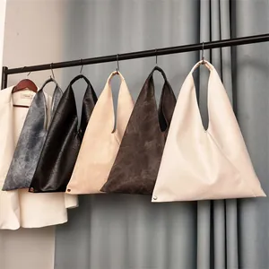 Minimalist soft PU leather origami tote bag in multiple colors with sleek triangle design