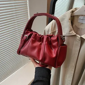 Dames Vintage Geplooide Emmertas PU-Leer Ruched Wolkentassen Met Verstelbare Riem Nicheontwerp Handtas Dagelijks
