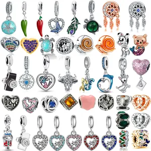 Assorted DIY alloy charms including hearts and animals with silver finish and enamel