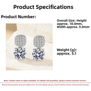 Detailed view of silver drop earrings with square stud and large round cubic zirconia