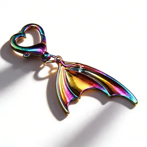 Iridescent Gradient Fish Tail Keychain With Heart Clasp Metal Wing Bag Pendant Colorful Jewelry Gift For Unisex Accessory