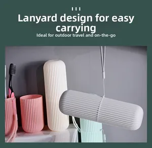 Portable travel toothbrush holder set with lanyard and non-slip vertical texture