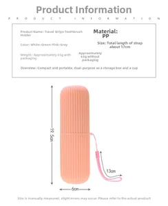 Macro detail of pink portable toothbrush case with textured stripes and dimensions
