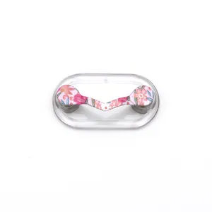 Magnetic V-shaped eyewear holder brooch with pink floral pattern on white background