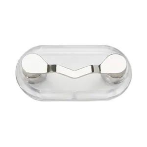Magnetic V-shaped eyeglass holder and badge clip made of clear plastic and silver metal