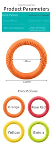 Detailed chart showing 185mm TPR foam dog training ring dimensions and available colors