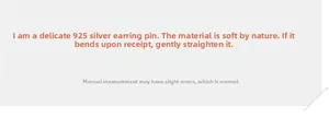 Care guide for 925 sterling silver studs explaining material softness and adjustment
